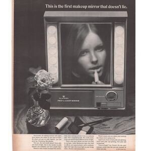 Clairol True to Light Mirror advertisement Vintage 1968 Beauty Makeup Women B&W